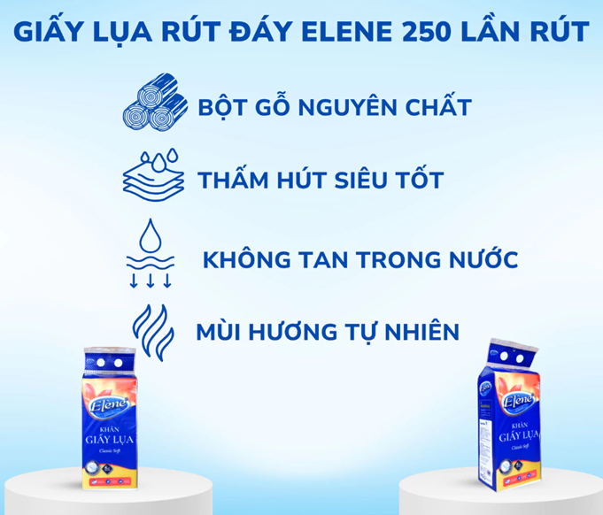  Khăn Giấy Lụa Rút Đáy Elene 250 Lần Rút 4 Lớp Mềm Mịn, Tiện Lợi, An Toàn (Giấy rút cỡ nhỏ) 
