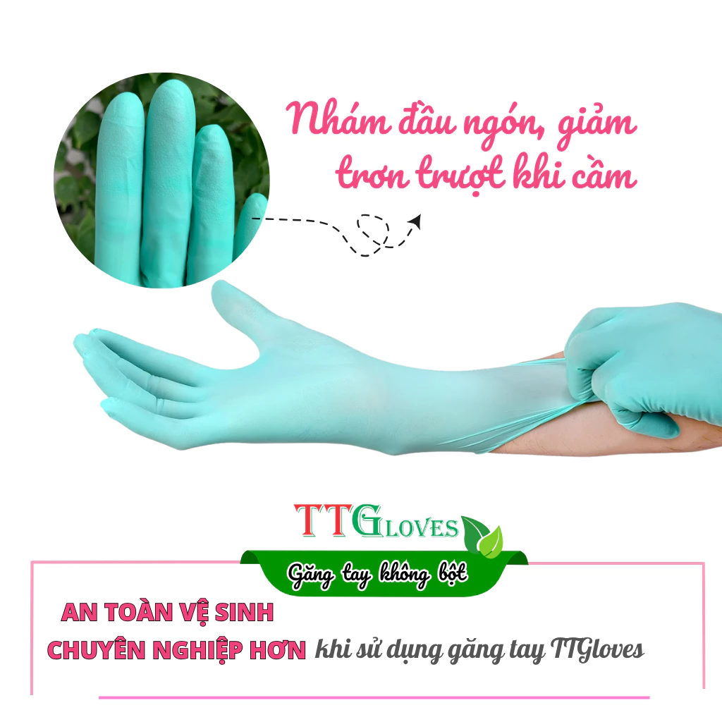  Găng Tay Cao Su Y Tế TTGLOVES Không Bột Nitrile Màu Xanh Lá Siêu Bền Đẹp 4.5gr (Hộp 100 Chiếc) 