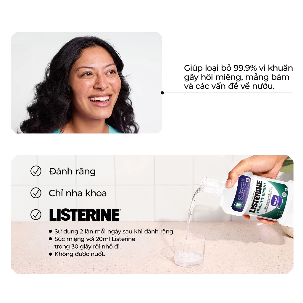  Nước súc miệng giúp răng trắng sáng tự nhiên Listerine Healthy Bright 750ml 