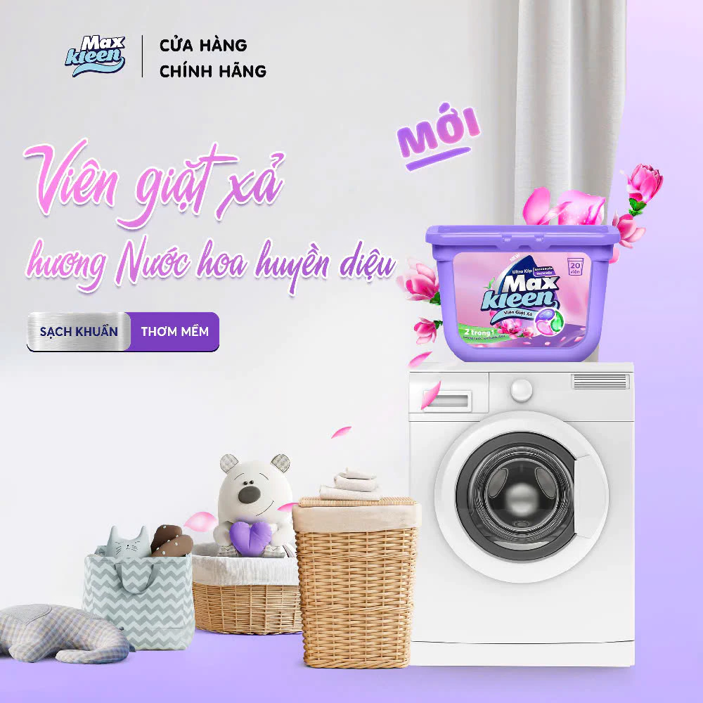  Hộp Viên Giặt Xả MaxKleen Hương Dấu Ấn Ngọt Ngào 20 viên 