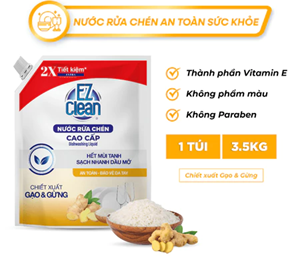  Túi Nước Rửa Chén EZ Clean 3,5kg, sạch nhanh dầu mỡ, không phẩm màu, dịu da tay, bổ sung vitamin E 