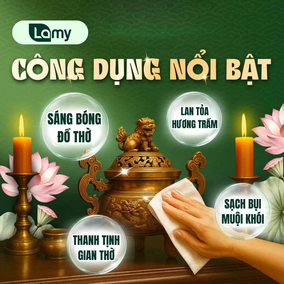 Khăn ướt bao sái lau bàn thờ Lamy gói 30 tờ Hương Trầm 