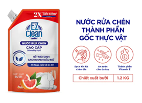  Túi Nước Rửa Chén Bát Gốc Thực Vật EZ CLEAN 1,2kg - Sạch nhanh dầu mỡ, mùi tanh, dịu nhẹ cho da tay 