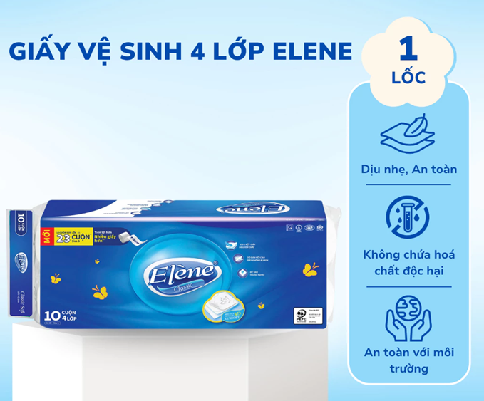  Giấy Vệ Sinh Elene 10 Cuộn 4 Lớp Cao Cấp, Mềm Mịn, An Toàn, Tan Ngay Trong Nước (Có Lõi/Không Lõi) 