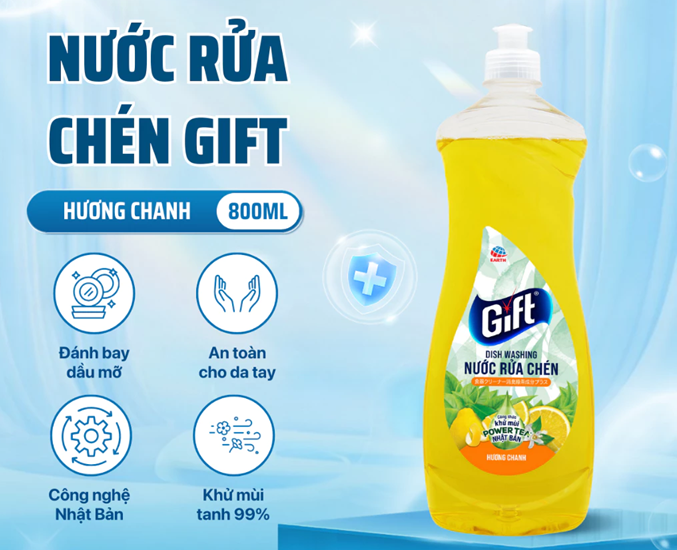  Nước Rửa Chén Gift Khử Mùi Tanh Khó Chịu – Hương Chanh/Trà Chanh, Chai 800ml/Túi 3.6kg/Can 3.8kg 