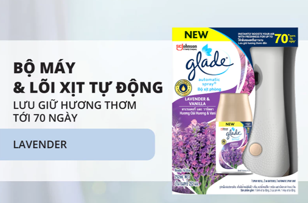  Bộ Máy & Lõi Xịt Thơm Phòng Tự Động GLADE Lưu Hương Tự Nhiên Đến 70 ngày 252ml 