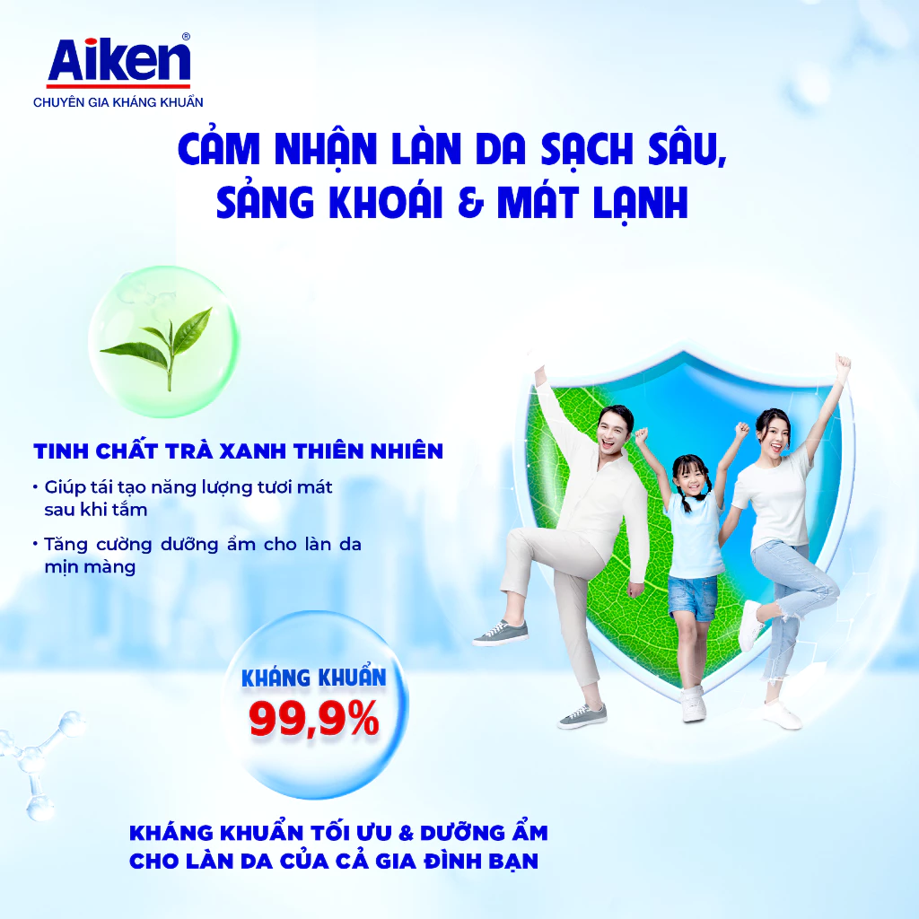  Sữa tắm sạch khuẩn Aiken thảo mộc Dưỡng ẩm mềm mịn, Ngừa mụn sáng da 845g 