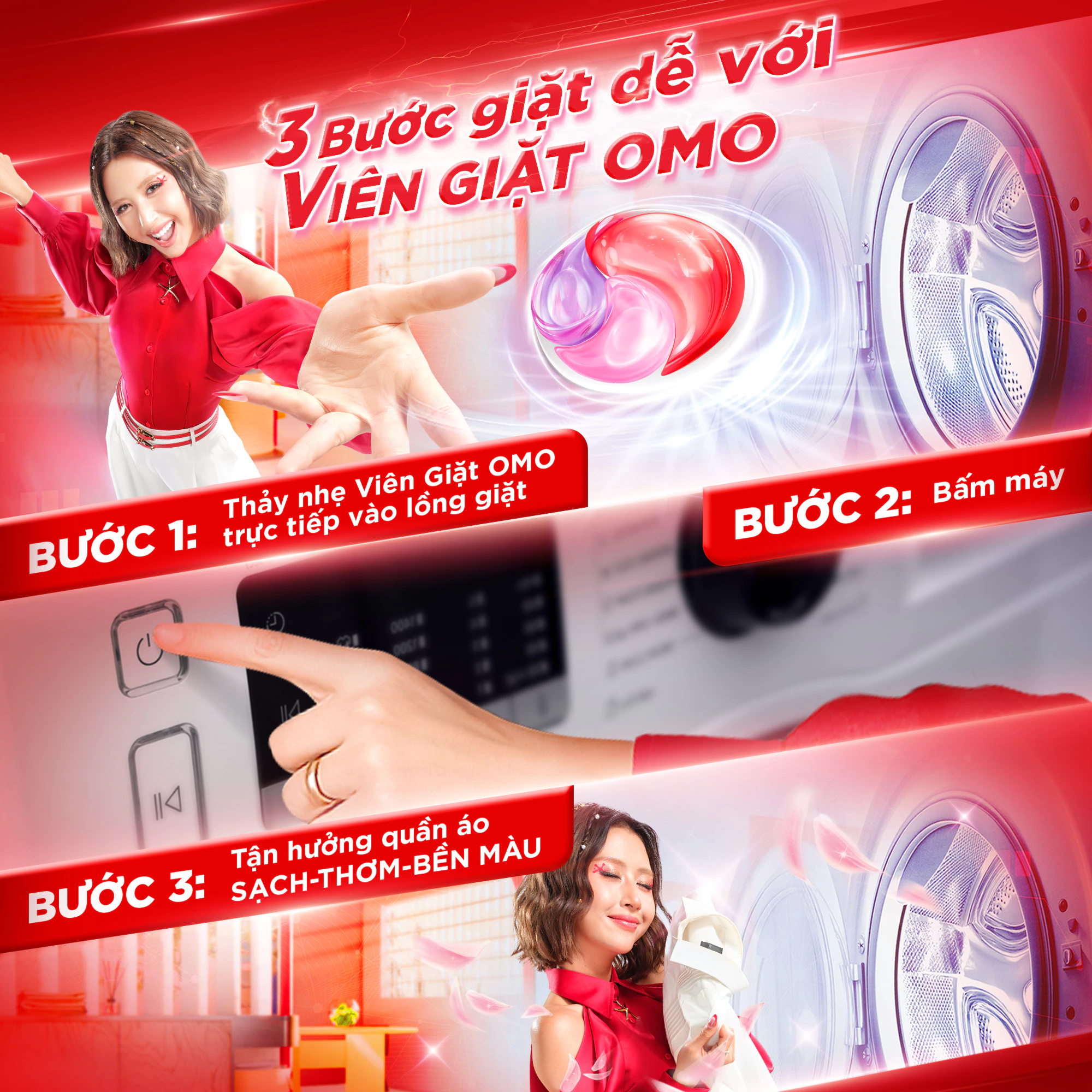  Túi viên giặt tiện lợi OMO 3 trong 1 (30 - 50viên/ túi) 
