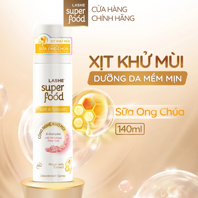  Xịt Khử Mùi LASHE SUPERFOOD Dưỡng Sáng Da / Se Khít Lỗ Chân Lông / Dưỡng Da Mềm Mịn 140ML 