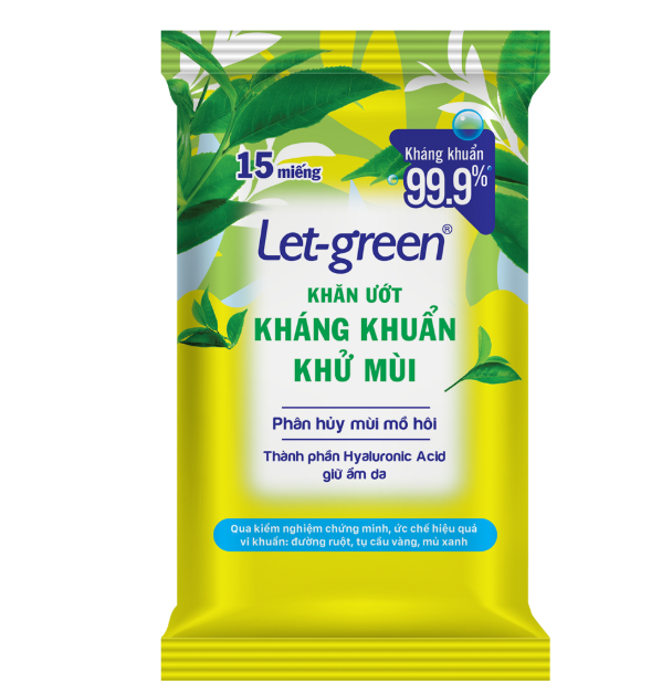  Khăn Ướt Kháng Khuẩn Khử Mùi Bỏ Túi LET-GREEN, 15 Miếng/Gói 