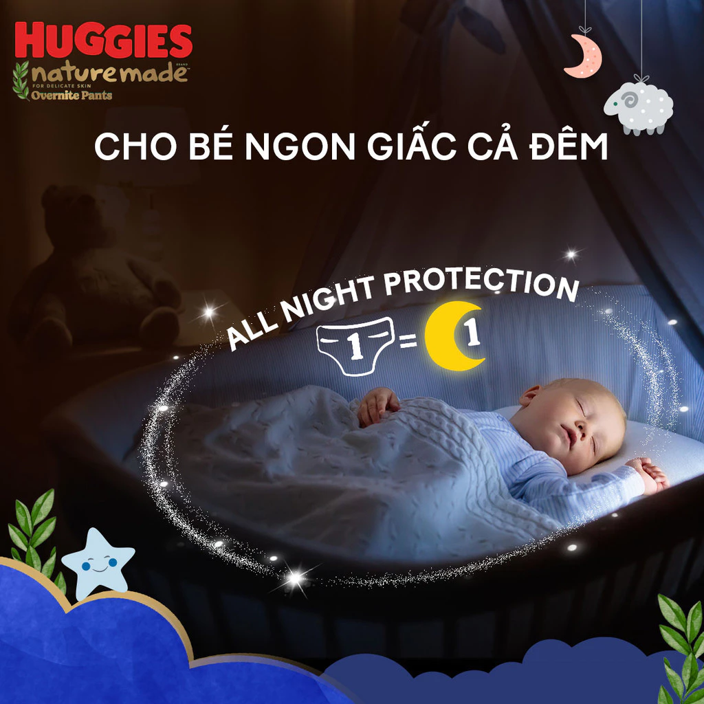  Tã quần Huggies Naturemade ban đêm M58/L44/XL38/XXL26 