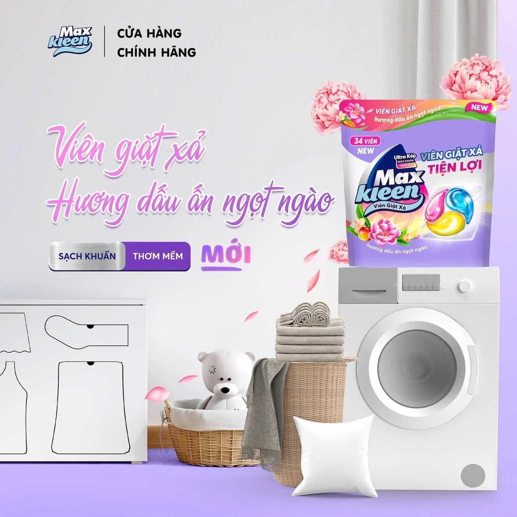 Túi Viên Giặt Xả MaxKleen Hương Dấu Ấn Ngọt Ngào 34 viên 