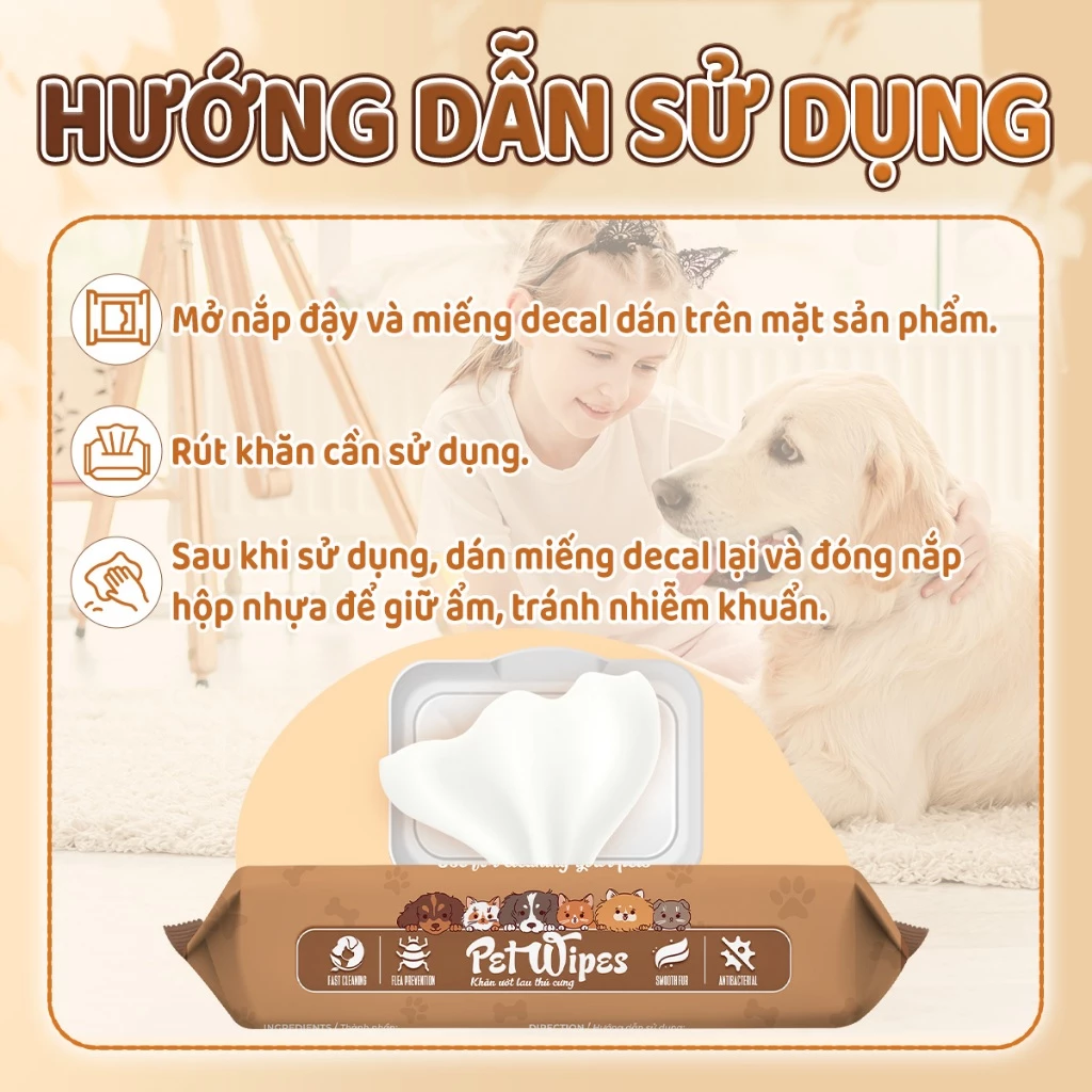  Khăn ướt vệ sinh thú cưng Pet EcoWipes gói 50 tờ hương tự nhiên 