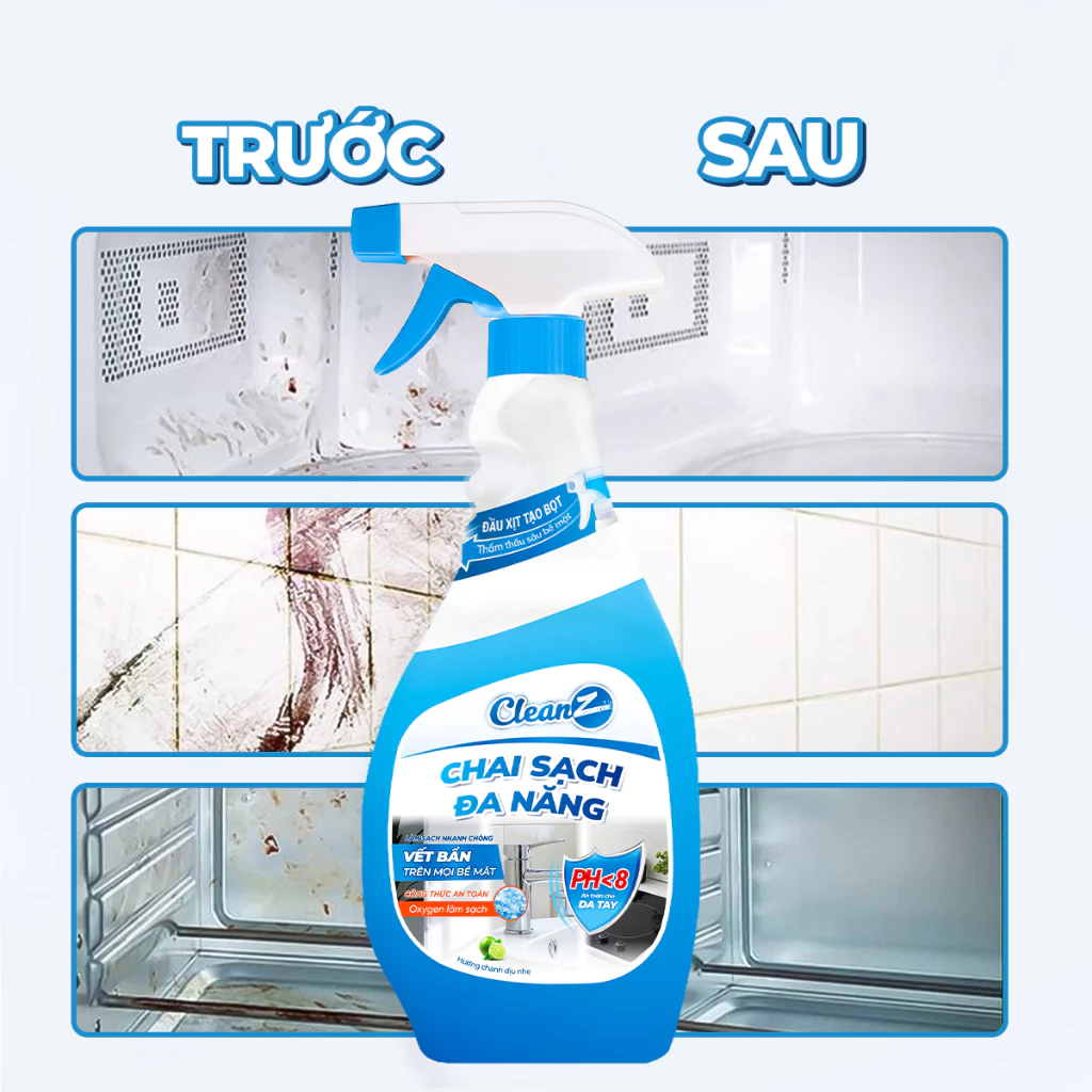  Chai Sạch Đa Năng CLEANZ hương chanh Vệ Sinh Nhà Tắm Chống Ăn Mòn Inox Vệ Sinh Vòi Rửa, Vòi Sen, Vách Kính 350-700ml 