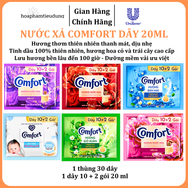  Nước Xả Làm Mềm Vải Comfort Đậm Đặc Một Lần Xả Thơm Mát gấp 10 lần túi 20ml 