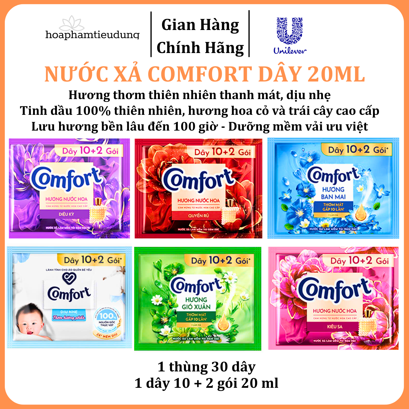  Nước Xả Làm Mềm Vải Comfort Đậm Đặc Một Lần Xả Thơm Mát gấp 10 lần túi 20ml 