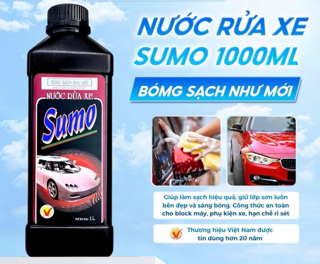  Nước Rửa Xe Sumo Wash & Wax 1 Lít  Đen Mới Nước Rửa Xe Bảo Vệ Nước Sơn Xe Rưa Xe Ô Tô 
