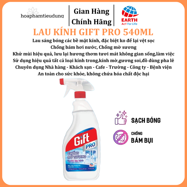  Lau kính Gift Pro 540ml chống sương mờ, hơi nước, vệt sọc hiệu quả 