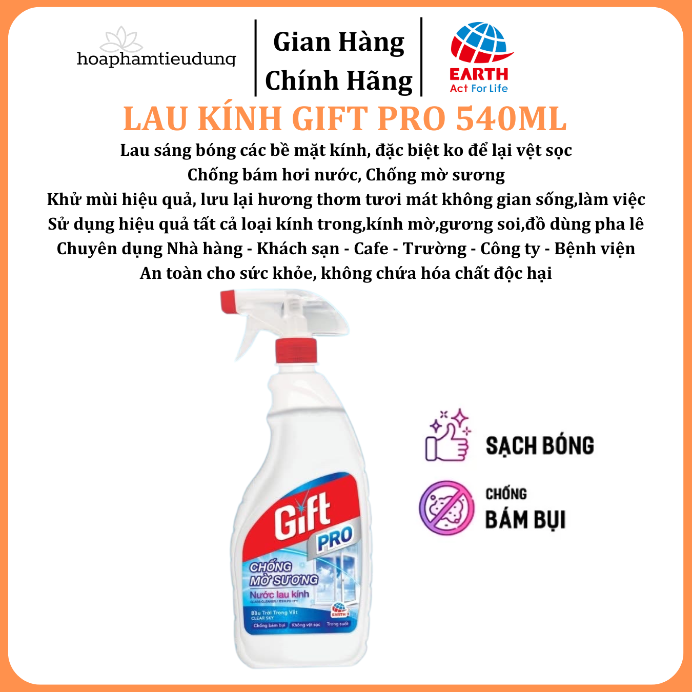  Lau kính Gift Pro 540ml chống sương mờ, hơi nước, vệt sọc hiệu quả 