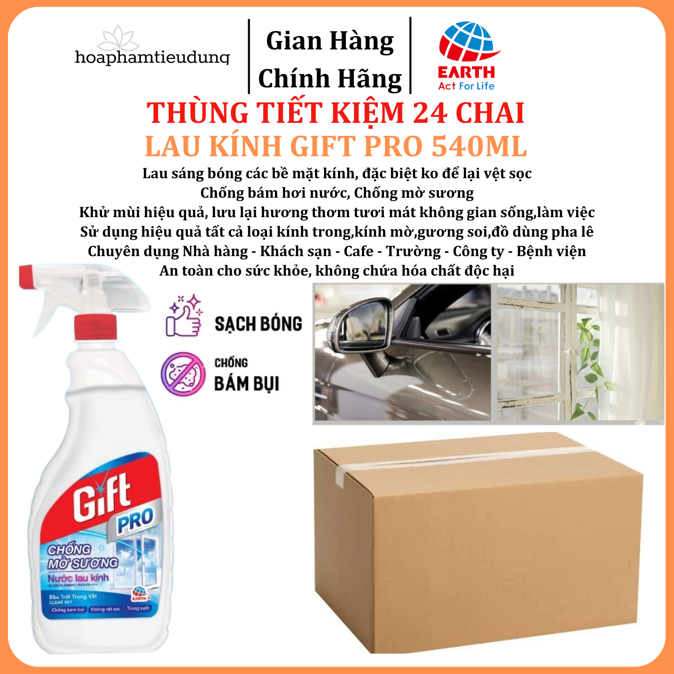  Lau kính Gift Pro 540ml chống sương mờ, hơi nước, vệt sọc hiệu quả 