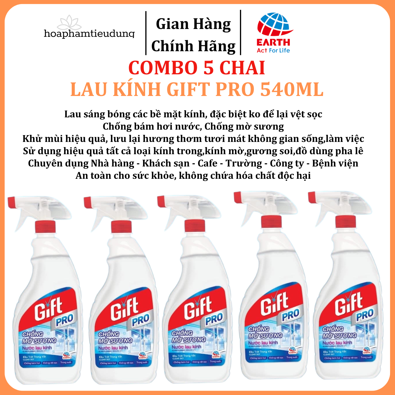  Lau kính Gift Pro 540ml chống sương mờ, hơi nước, vệt sọc hiệu quả 