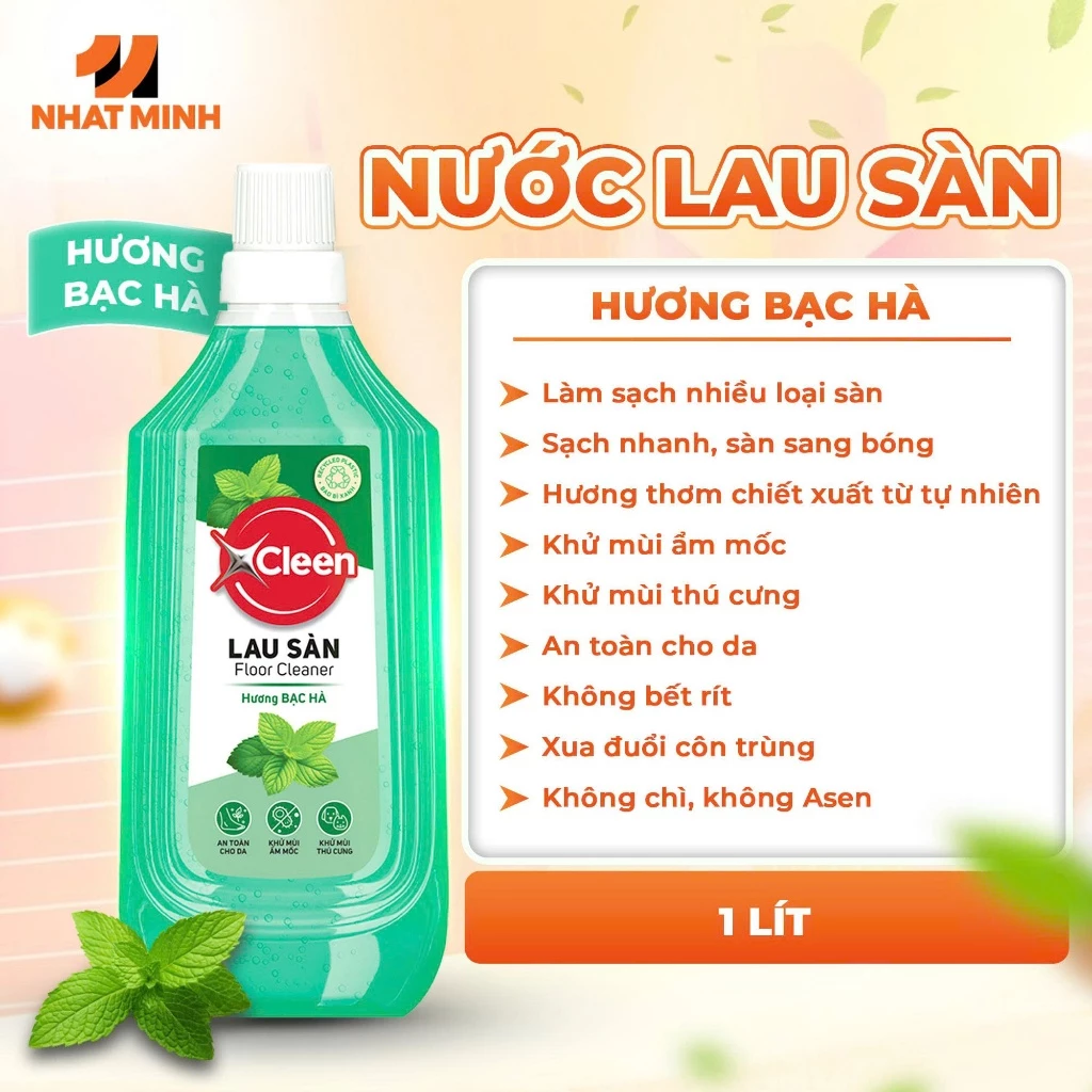  Nước Lau Sàn Đậm Đặc 1L XCleen - Hương Nước Hoa Pháp - Thơm Lâu - Siêu Tiết Kiệm - Khử Mùi 