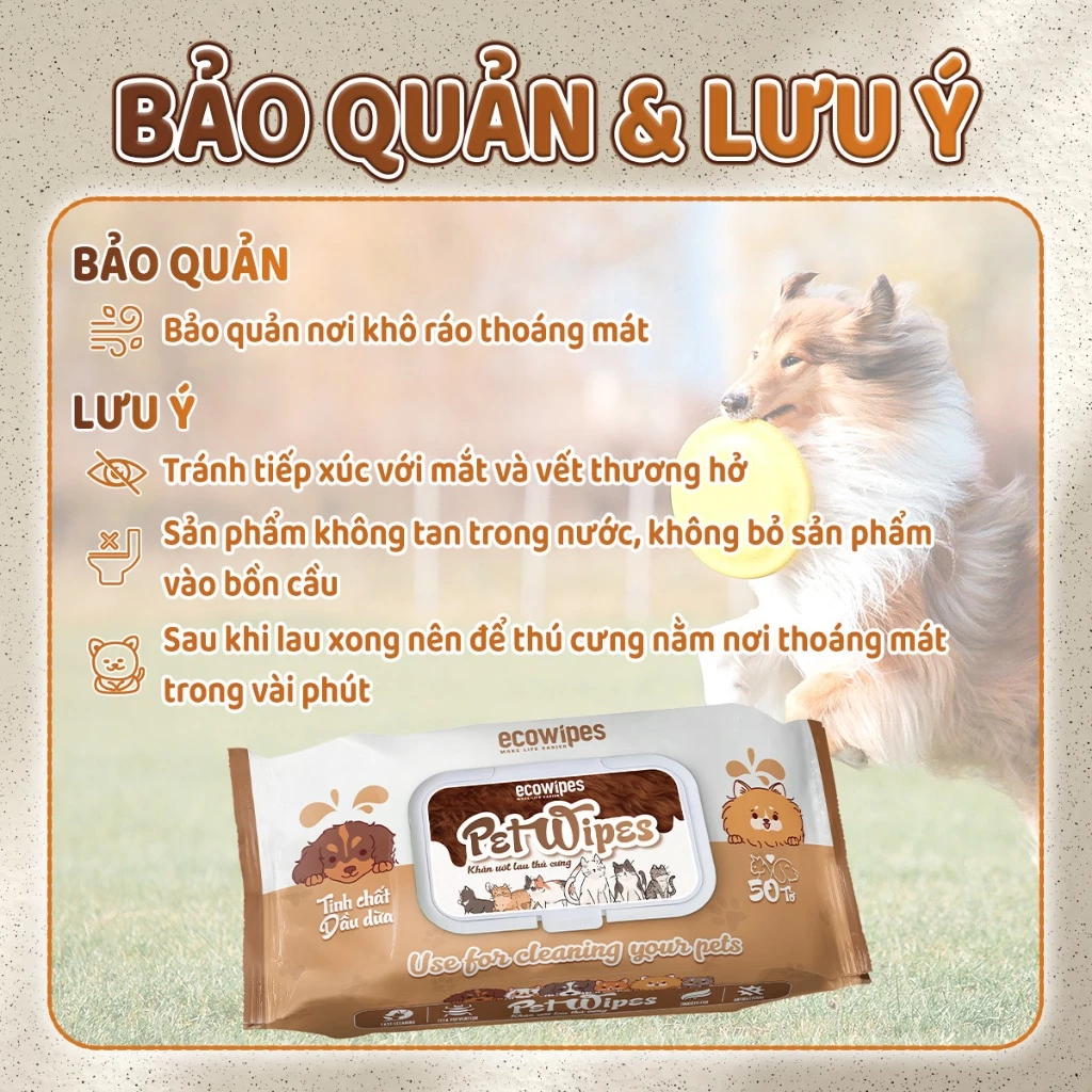  Khăn ướt vệ sinh thú cưng Pet EcoWipes gói 50 tờ hương tự nhiên 