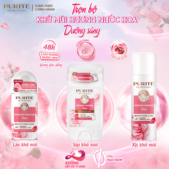  Sáp Khử Mùi Purité Hương Nước Hoa Cao Cấp Dưỡng Sáng Hoa Anh Đào / Hoa Hồng 70G (Sáp Hồng / Sáp Trắng) 