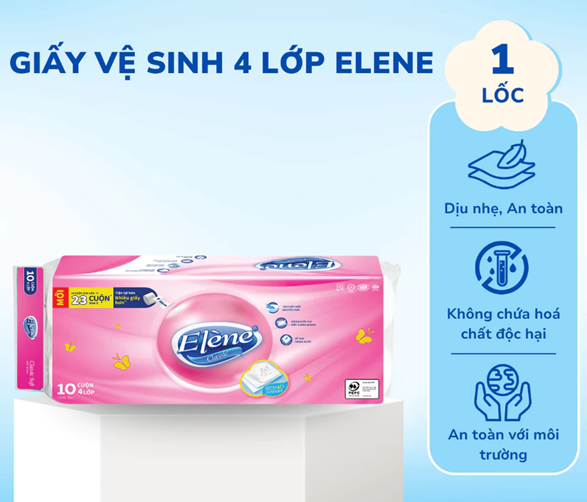  Giấy Vệ Sinh Elene 10 Cuộn 4 Lớp Cao Cấp, Mềm Mịn, An Toàn, Tan Ngay Trong Nước (Có Lõi/Không Lõi) 