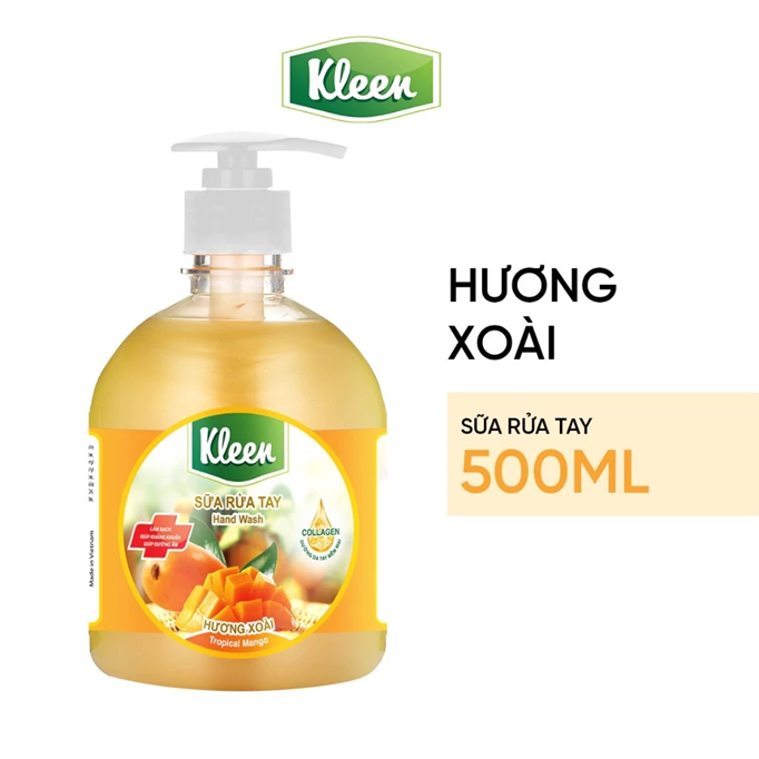  Sữa rửa tay Kleen Làm sạch Giúp kháng khuẩn Giúp dưỡng ẩm 500ml 