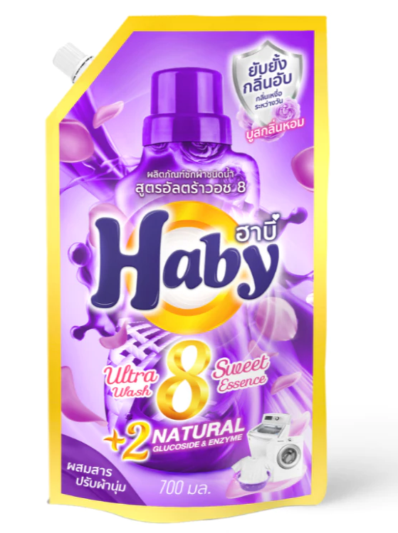  Nước giặt đậm đặc HABY ULTRAWASH 8in1 Nội địa Thái Lan  - Sạch sâu, thơm lâu 700h, công nghệ Microfresh Túi 700ml 