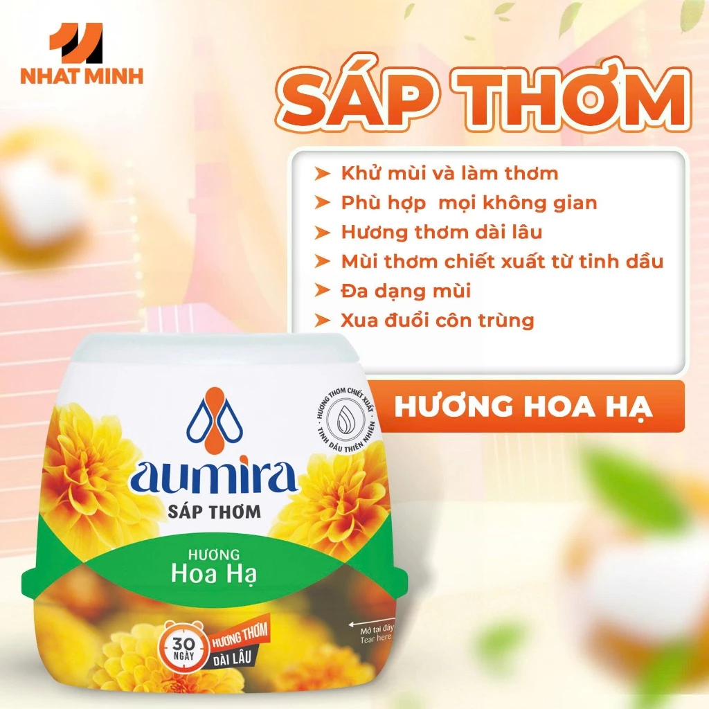 Lọ tỏa hương Aumira 180g hương thơm tự nhiên dễ chịu, sáp thơm phòng khử mùi thế hệ mới 45 ngày 