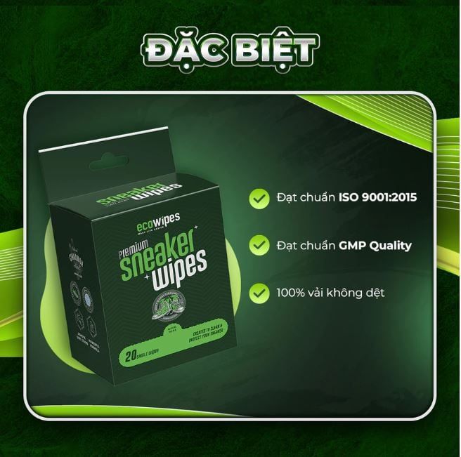  Hộp 20 gói Khăn ướt lau giày thể thao cấp tốc Sneaker EcoWipes gói 1 tờ hương quế khử mùi 
