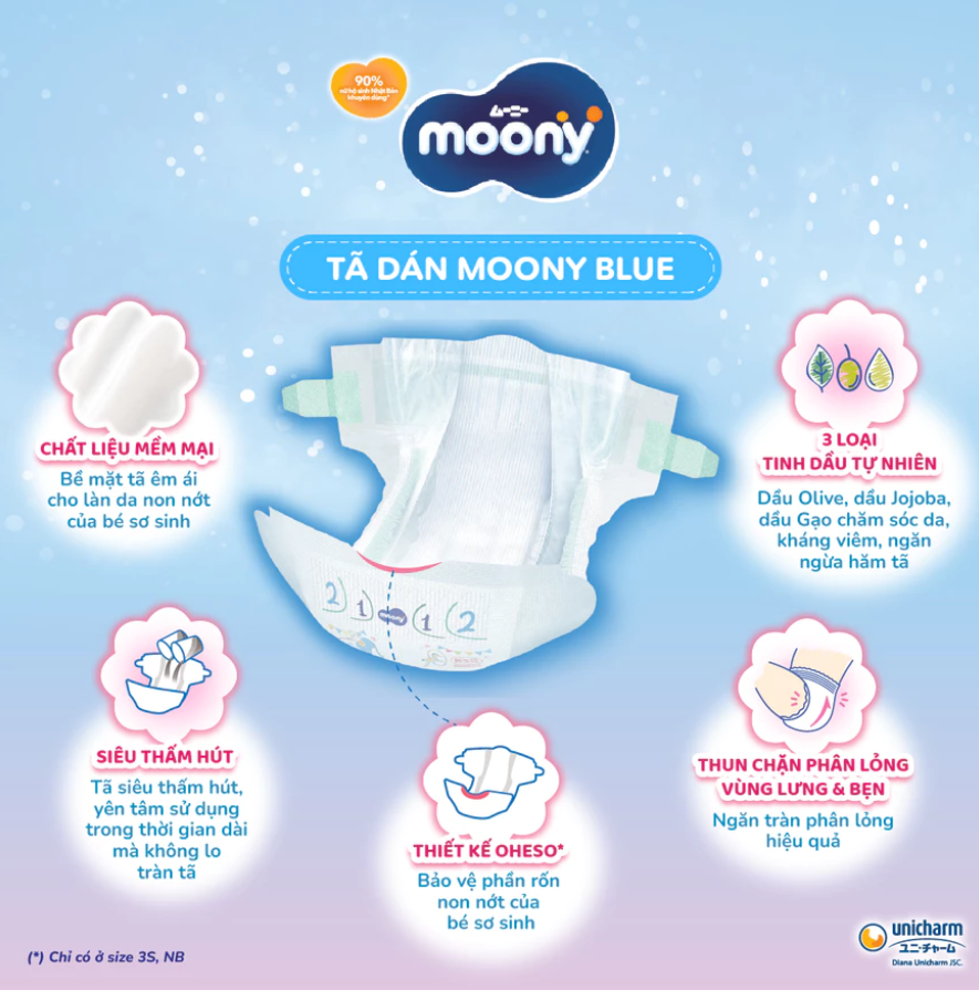  Tã dán cao cấp Moony NB/S/M/L - Nhập khẩu từ Nhật Bản 