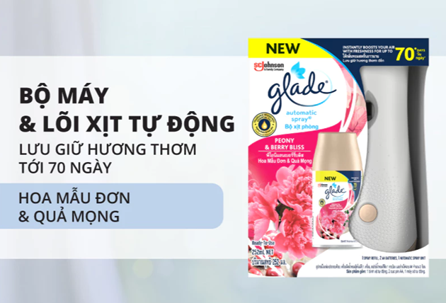  Bộ Máy & Lõi Xịt Thơm Phòng Tự Động GLADE Lưu Hương Tự Nhiên Đến 70 ngày 252ml 