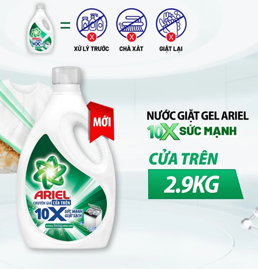  Chai Nước Giặt Gel ARIEL 10X Sức Mạnh Giặt Sạch Hương Downy Nắng Sớm Chuyên Gia Cửa Trước 2.7KG/Cửa Trên 2.9KG 