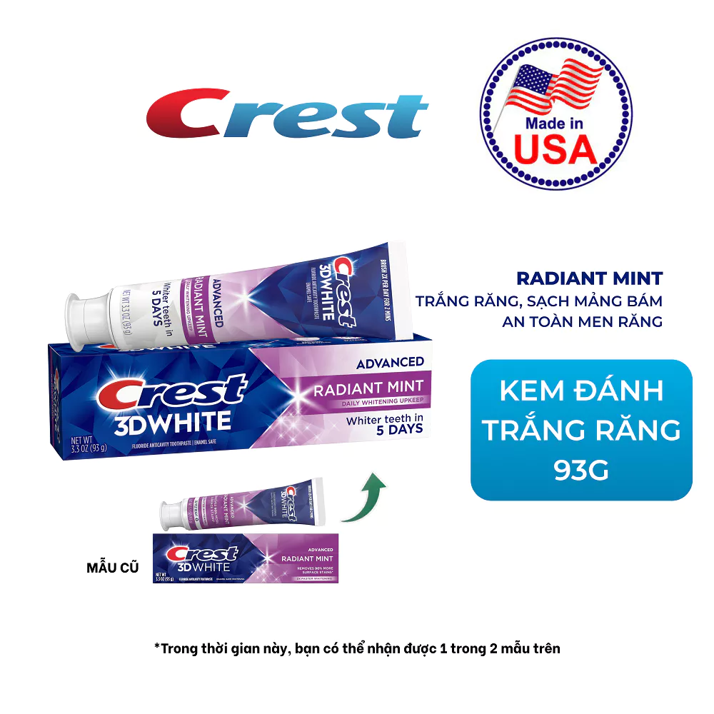  Kem Đánh răng CREST 93/107/153g/161g/323g 3D White/Plus/Complete trắng sáng, ngăn ngừa vôi răng (hộp đơn/hộp đôi) 