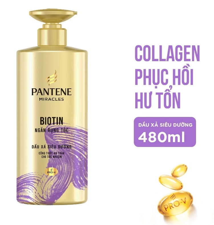  Dầu Xả Siêu Dưỡng PANTENE Miracles Ngăn Rụng Tóc Biotin/ Phục Hồi Hư Tổn Collagen - Chai 480ml 