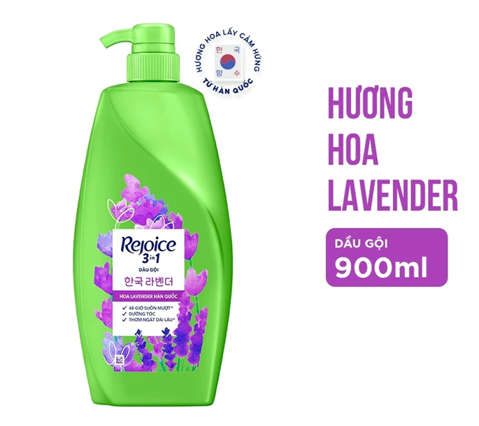  Dầu Gội REJOICE Siêu Mượt / Hoa Hồng Jeju/ Lavender Hàn Quốc/ Giảm Ngứa Da Đầu/ Nước Hoa Mẫu Đơn - Chai 900 ML 