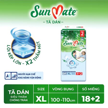  Tã dán người lớn SunMate M18/L18/XL18 + 2 miếng 