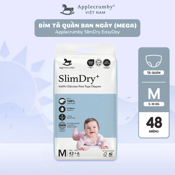  Bỉm tã quần ngày Applecrumby Slimdry Easyday Pull Ups size M - XXL thoải mái cho bé 