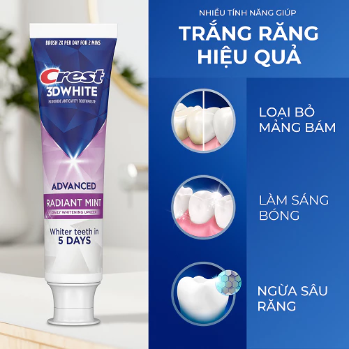  Kem đánh trắng răng Crest 3D White Radiant Mint 93g - Mỹ 