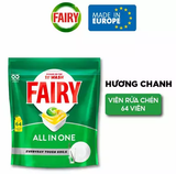  Viên rửa chén FAIRY All In One sạch sáng bóng, đánh bật cặn dầu mỡ, hương chanh, túi 26/64 viên - Châu Âu 