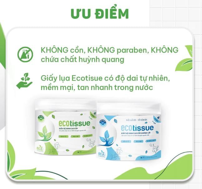  Giấy vệ sinh giấy cuộn cao cấp EcoWipes dày 3 lớp có lõi/ không lõi mềm mịn dai thấm hút tốt 