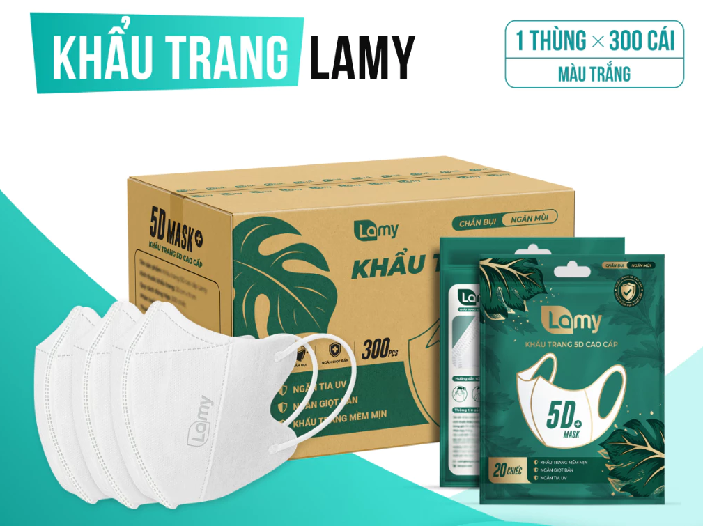  Khẩu trang 5D Lamy kháng khuẩn ngăn ngừa giọt bắn bụi mịn chống tia UV 