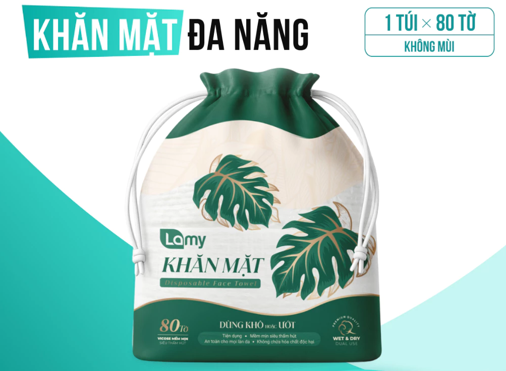  Khăn mặt khô đa năng Lamy túi rút 80 khăn không mùi mềm dai thấm hút tốt 