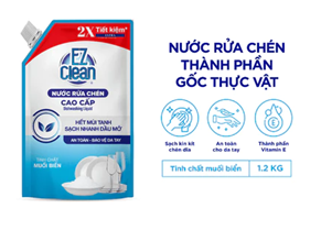  Túi Nước Rửa Chén Bát Gốc Thực Vật EZ CLEAN 1,2kg - Sạch nhanh dầu mỡ, mùi tanh, dịu nhẹ cho da tay 