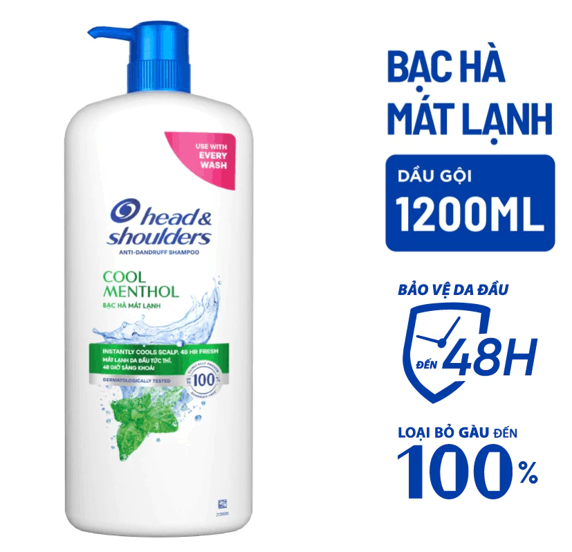  Dầu Gội Sạch Gàu HEAD & SHOULDERS Bạc Hà/ Giảm Ngứa Da Đầu/ Hương Chanh - Chai 1200 ml 