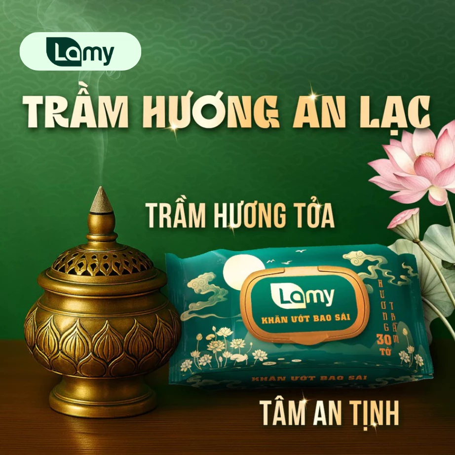  Khăn ướt bao sái lau bàn thờ Lamy gói 30 tờ Hương Trầm 