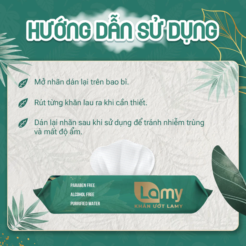  Khăn ướt Lamy gói 20 tờ không mùi không cồn không parabens cao cấp an toàn dành cho bé 